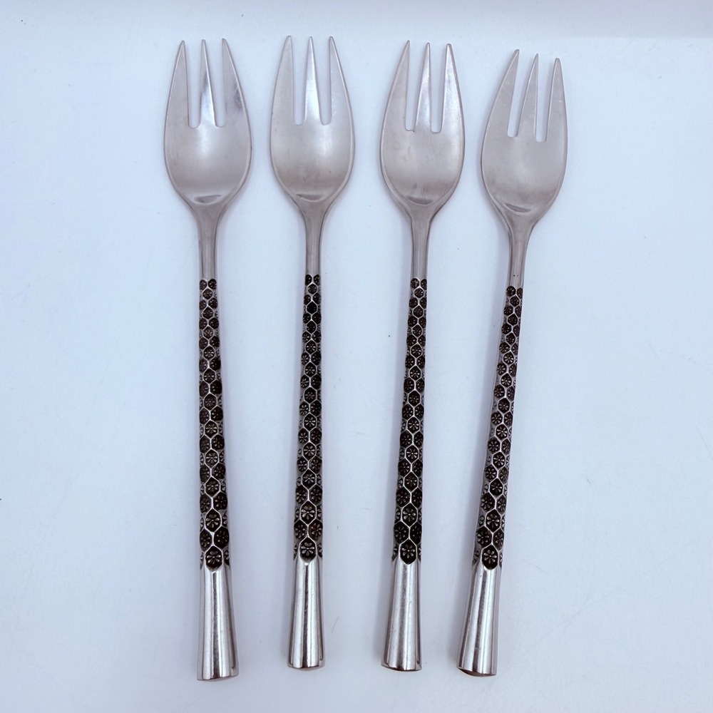 Stanley Roberts SRB116 Salad Forks Set of 4 Stainless Japan MCM Honeycomb Floral